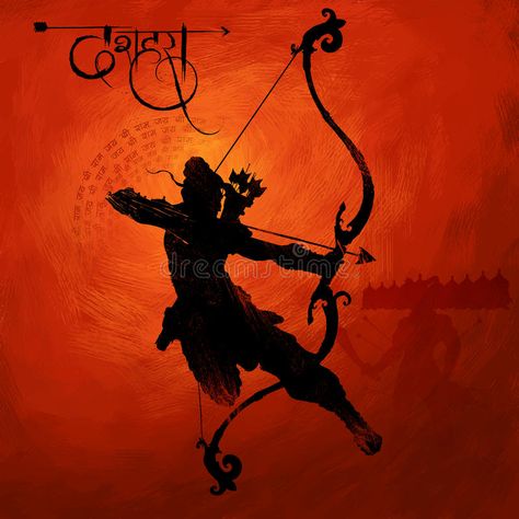 Lord Rama with arrow killing Ravana in Navratri festival of India poster with hindi text meaning Dussehra vector illustration Poster Design Sketch, Dussehra Creative Poster, Dussehra Images Hd, Ramnavmi Wishes, Dussehra Creative, Happy Dussehra Images, Happy Dusshera, Dussehra Images, Happy Dussehra Wishes