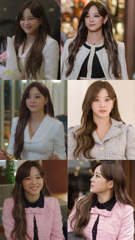 Business Proposal Hairstyle, Business Proposal Outfit Shin Hari, Cafe Date Outfit Aesthetic, Hairstyle For Big Nose, Kim Sejeong Business Proposal, Shin Hari Outfit, Business Proposal Outfit, Color Palette Hair, True Beauty Makeup