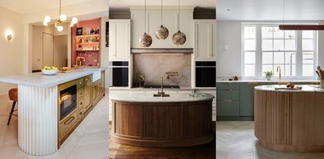 Are curved kitchen islands the next big thing? Kitchen Island With Rounded Corners, Large Rounded Kitchen Island, Kitchen Island Curved, Rounded Kitchen Island With Seating, Curved Island Kitchen, Rounded Island Kitchen, Curved Kitchen Islands, Rounded Kitchen Island, Rounded Kitchen