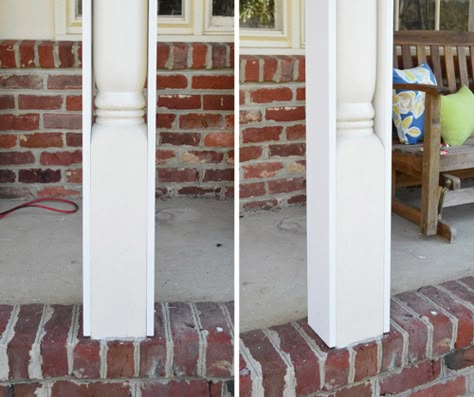 Updating Front Porch Posts | Front Porch Columns | Wood Porch Posts Updating Front Porch, Wood Porch Posts, How To Build A Porch, Porch Trim, Front Porch Posts, Porch Pillars, Column Ideas, Front Porch Columns, Wood Porch