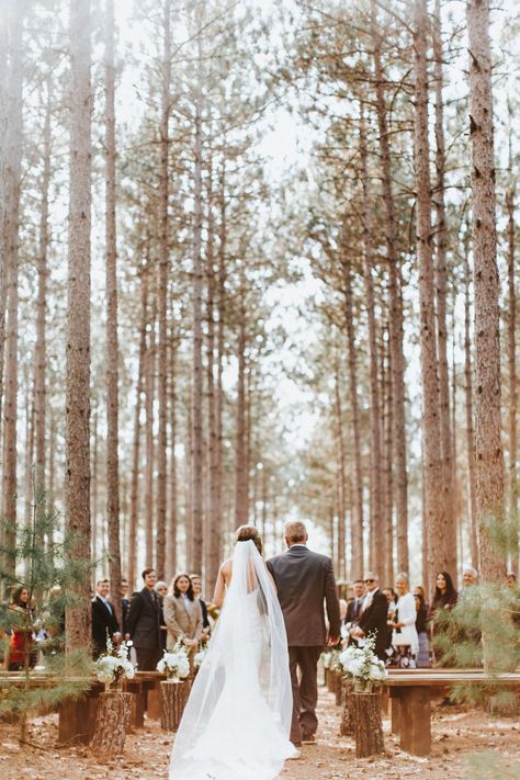 Outdoor Woods Wedding Ideas, Outdoor Wedding Pine Trees, Wedding Pine Trees, Pine Forest Wedding Ceremony, Wedding In The Pines, Wedding In Pine Trees, Nature Weddings, Pine Tree Wedding, Tree Wedding Ceremony