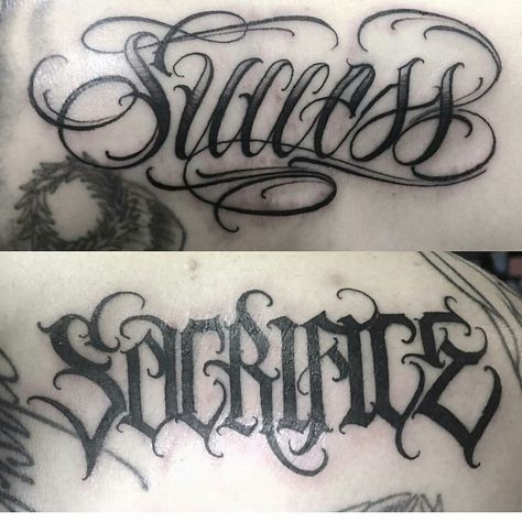 SUCCESS ; SACRIFICE Success Tattoo, Sacrifice Tattoo, Graffiti Alphabet Wildstyle, Baby Angel Tattoo, Tattoo Fonts Alphabet, Tattoo Lettering Design, Chicano Lettering, Band Tattoos, Tattoo Lettering Styles