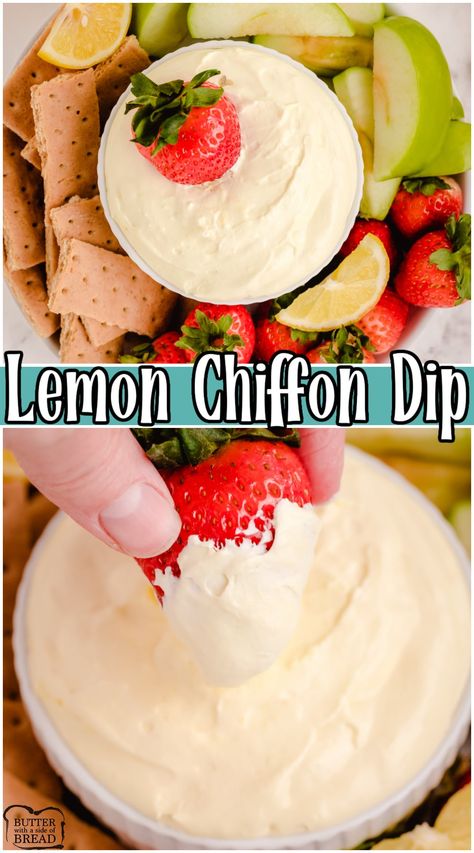 Lemon Fruit Dip, Lemon Dip, Lemon Whipped Cream, Dessert Dip Recipes, Fruit Dips, Bbq Party Food, Fruit Dips Recipes, Cream Dip, Lemon Yogurt