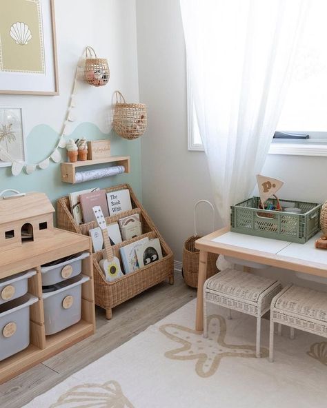 14 Coastal Playroom Decor Ideas » Lady Decluttered Playroom And Living Room Ideas, Shared Office Playroom, Blue And White Playroom, Playroom Office Ideas, Coastal Playroom Ideas, Playroom Doll Area, Playroom Color Ideas, Playroom Set Up Ideas, Small Space Playroom Ideas