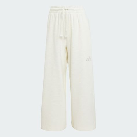 ADIDAS all szn ribbed 7/8-length wide leg joggers - ecru white Wide Leg Joggers, Fitted Tank Top, Adidas Pants, Adidas Online, White Adidas, Ribbed Fabric, Crop Tee, Leg Pants, Everyday Fashion