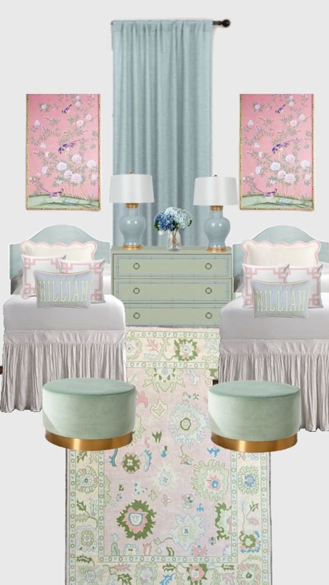 Green Pink Blue Bedroom, Melanie Martinez Room Ideas, Teal Teen Bedroom, Green Bedroom Walls, Bedroom Green, Teen Bedroom, Pastel Green, Bedroom Wall, Room Inspo