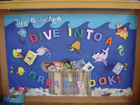 Dive Into a Good Book by Love Your Library  :-), via Flickr Dive Into A Good Book, Ocean Bulletin Board, Book Bulletin Board, School Library Bulletin Boards, Reading Display, Summer Bulletin Boards, School Library Displays, Library Bulletin Board, Scholastic Book Fair