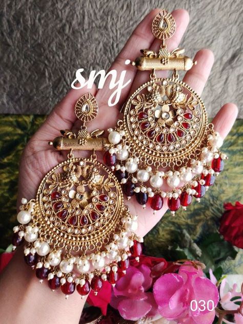 6grams Gold Earrings, Red Jhumka, Vintage Indian Jewelry, Diy Earrings Easy, Wedding Jewelry Sets Bridal Jewellery, Bridal Jewellery Earrings, Indian Wedding Jewelry Sets, Indian Jewelry Earrings, Fancy Jewelry Necklace