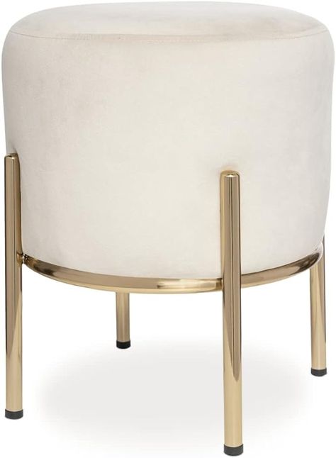 Amazon.com: Milliard Upholstered Round Ottoman, Velvet Cushion with Gold Metal Legs, Use as a Vanity Chair Stool or Footrest - 14x17 inches (Ivory) : Home & Kitchen Vanity Chair Stool, Boho Ottomans, Chair Stool, Vanity Chair, Round Cushion, Round Ottoman, Ottoman Footstool, Vanity Stool, Living Room Sets Furniture