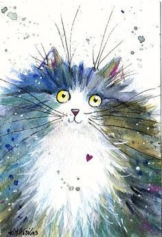 Whimsical Art Paintings, Diy Watercolor Painting, Watercolor Flower Art, Watercolor Painting Techniques, Watercolor Cat, Watercolor Paintings Tutorials, Watercolor Art Lessons, Happy Paintings, Cat Painting