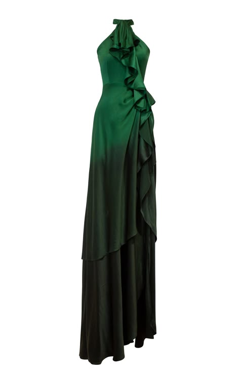 Halter Neck Dress Formal, Green Evening Dress, Guest Attire, Flounced Dress, Silk Gown, Samar, Puff Sleeve Dresses, Metallic Dress, Glam Dresses