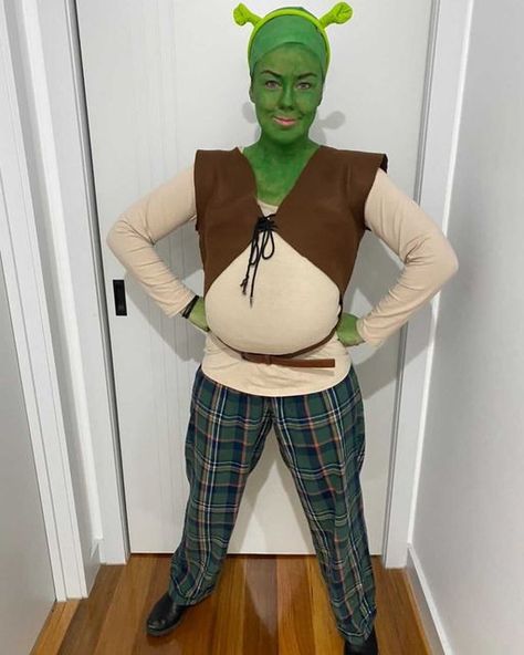 Cute Book Week Costumes, Pregnant Shrek Costume, Funny Shrek Costume, Shrek And Donkey Halloween Costume, Girl Shrek Costume, Hot Shrek Costume, Shrek Dress Up, Shrek Costumes Group, Shrek Costume Ideas Women