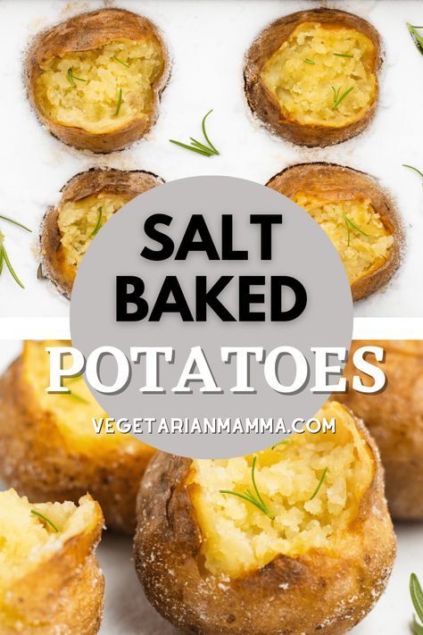 This recipe for Salt Baked Potatoes gives the perfect baked potato texture, with crispy, salty skin. Finish these with melted butter and fresh herbs and they'll make the perfect side dish for any meal. Hasselback Sweet Potatoes, Vegetable Side Dishes Healthy, Best Baked Potato, Perfect Baked Potato, Savory Rice, Vegetarian Bake, Baked Potato Recipes, Potato Skins, Delicious Vegetables