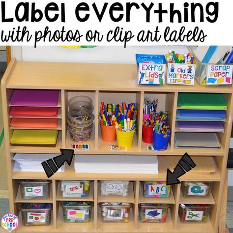 Art Center Preschool, Art Labels, Preschool Classroom Setup, Uppfostra Barn, Preschool Organization, Classe D'art, Preschool Rooms, Prek Classroom, Preschool Centers