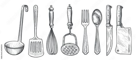 Fork And Spoon Drawing, Spatula Illustration, Spatula Tattoo, Spatula Drawing, Fork Tattoo, Spoon Drawing, Vintage Cutlery, Engraving Illustration, Fork And Spoon