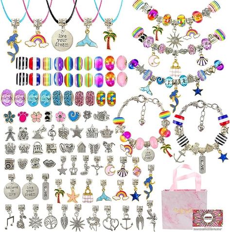 AKILION Girls Toys Charm Bracelet Making Kit, 99PCS Jewellery Making Kit with Beads Charms Bracelets & Necklace String, DIY Crafts Supplies Kits, Jewelry Gifts Set for 6 7 8 9 10 11 12 Year Old Girls Teens Kids (with Gift Box) Charm Bracelet Making, Bracelet Making Kit, Mermaid Crafts, Diy Crafts For Girls, Jewelry Making Kits, Mermaid Gifts, Diy Charm Bracelet, Jewelry Making Kit, Bracelets Diy