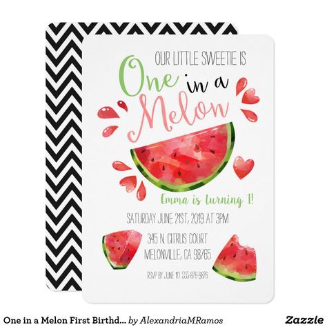 One in a Melon First Birthday Little Sweetie Invitation Watermelon 1st Birthday, Watermelon Birthday Party, Watermelon Girl, Fruit Birthday Party, Watermelon Birthday Parties, Fruit Birthday, Girl Birthday Party Invitations, Watermelon Party, Girl 1st Birthday