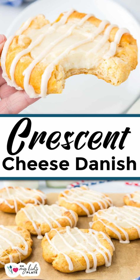 Crescent Roll Cream Cheese Danish Creasant Roll Recipes, Crescent Roll Cream Cheese Danish, Crescent Roll Cream Cheese, Crescent Roll Danish, Cream Cheese Danishes, Pillsbury Crescent Recipes, Pillsbury Crescent Roll Recipes, Cheese Danishes, Crescent Roll Dessert