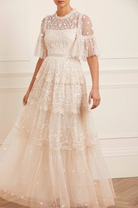 Wedding Dresses | Embellished Wedding Dresses | Needle & Thread USA Romantic Sleeves, Long Floral Maxi Dress, Lace Top Wedding Dress, Ballerina Dress, Embellished Maxi Dress, Short Gowns, Sleeveless Gown, Victorian Lace, Embellished Gown