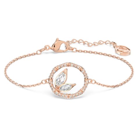 Dellium bracelet, Bamboo, White, Rose gold-tone plated - Swarovski, 5645376 Rose Gold Butterfly, Butterfly Charm Bracelet, White Crystals, Gold Butterfly, Swarovski Jewelry, Bracelet Collection, Adjustable Bracelet, White Rose, Crystal Bracelets