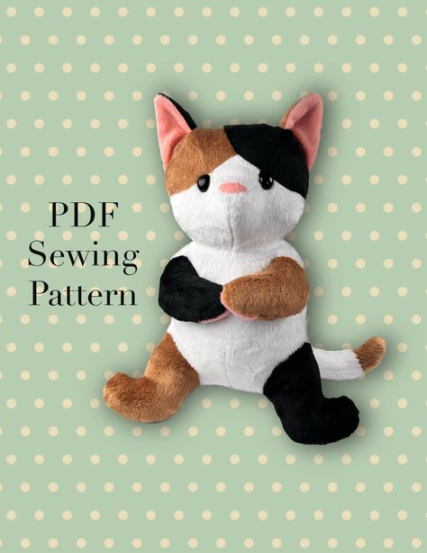 sewing toys patterns Stuffed Cats To Sew, Stuffed Cat Sewing Pattern, Stuffed Cat Pattern Free Sewing, Diy Cat Plush, Stuffed Animal Patterns Sewing, Cat Plushie Pattern, Cat Stuffed Animal Pattern, Stuffed Cat Pattern, Cat Doll Pattern