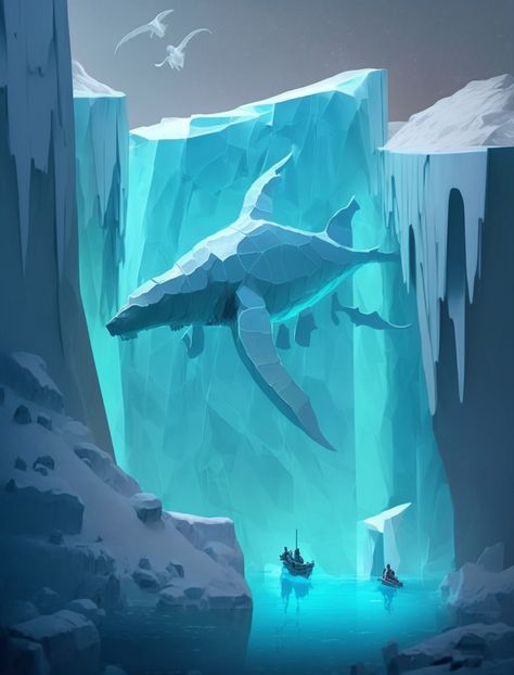 Ice Cave Concept Art, Ice Concept Art, Ice Creature, Ice Fortress, Ice Drawing, Ice Landscape, Ice Kingdom, Castle Illustration, Poster Flat