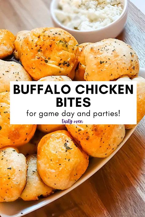 buffalo chicken pizza balls on a white plate Buffalo Chicken Dip Balls, Buffalo Chicken Dip Appetizers, Buffalo Chicken Dippers, Buffalo Chicken Wing Bites, Chicken Football Recipes, Buffalo Chicken Dip Roll Ups, Buffalo Chicken Dip Ideas, Buffalo Chicken Bites Appetizers, Buffalo Chicken Dip Crossiant