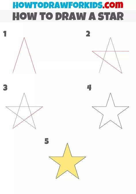 How to Draw a Star Step by Step - Easy Drawing Tutorial For Kids How To Draw Stars On Nails Step By Step, How To Draw A Star On A Nail, Drawing A Star Step By Step, Easy Star Nail Tutorial, Star Tutorial Nails, Star Drawing On Hand, Star Drawing Tutorial, Easy Star Drawings, How To Draw A Star Easy