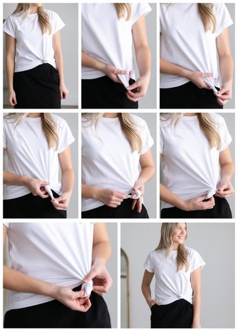 Tie Knot In Shirt, Tie Tshirt Knot, How To Tie A Tshirt Knot, Shirt Tied In Knot, How To Tie A Tshirt, Ways To Tie A Shirt, How To Knot A Tee Shirt, Tie Shirt Knot, How To Tie A Shirt Knot