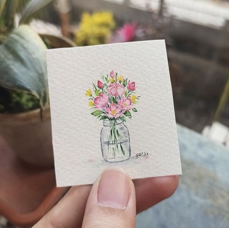 Miniature Watercolors, Nowruz Crafts, Painting Idea For Beginners, Watercolor Pens, Katie Green, Mini Watercolor, Miniature Watercolor, Acrylic Painting Inspiration, Watercolor Beginner