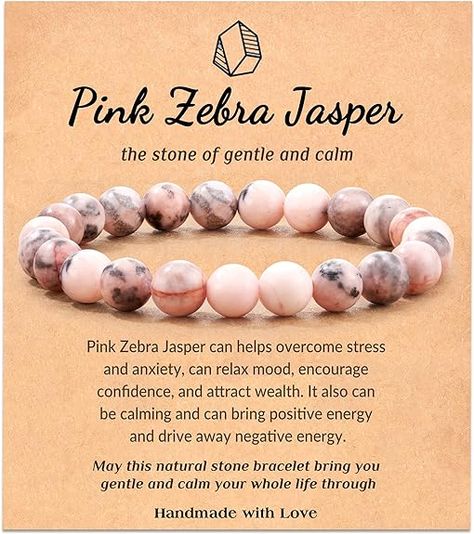 Pink zebra jasper can calm and relax, bring positive energy, drive away negative energy, and heal your soul Heal Your Soul, Pink Zebra Jasper, Bracelets Adjustable, Zebra Jasper, Healing Crystal Jewelry, African Turquoise, Crystal Healing Bracelets, Quote Cards, Pink Zebra