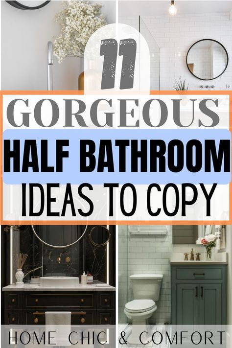 Looking for gorgeous half bathroom ideas for your home? This article gives you some of the best half bathroom decor ideas to elevate your bathroom in the most stunning way. Check this article out! Also includes ideas for small half bathroom ideas, small half bathroom, wallpaper bathroom ideas, and half bathroom wallpaper ideas! Small Half Bath Remodel On A Budget, White Bathroom Vanity Decor Ideas, Green Accent Wall Powder Room, Half Bath To Full Bath Remodel Layout, Hall Bathroom Remodel Ideas, New Home Bathroom Ideas Interior Design, Green Half Bathroom Paint, Gallery Wall Half Bath, Bathroom Washroom Combo