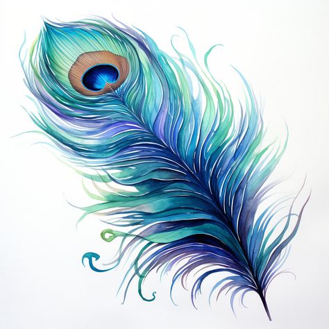 Peacock Feather Meaning, Peacock Aesthetic, Bujo Bible, Feather Clipart, Diy Heat Transfer Vinyl, Peacock Feather Art, Backgrounds White, Watercolor Peacock, Vinyl Decal Diy