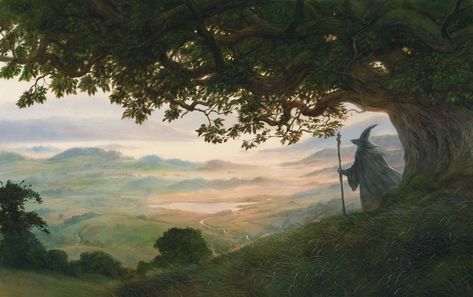 Middle Earth Landscape, Tolkien Artwork, Alan Lee, John Howe, Middle Earth Art, Inspired Painting, Tolkien Art, Lotr Art, Bilbo Baggins