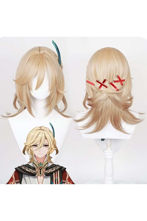 UTIEHD Anime Cosplay Wig, Genshin Impact Wig, with two Wig Caps, for Halloween, Party &amp; etc. (Kaveh Cosplay) Kaveh Genshin Hairstyle, Kaveh Cosplay Genshin Impact, Genshin Impact Hairstyles, Genshin Hairstyles, Anime Hair Wig, Kaveh Cosplay, Genshin Impact Outfits, Bald People, Sketch Pose