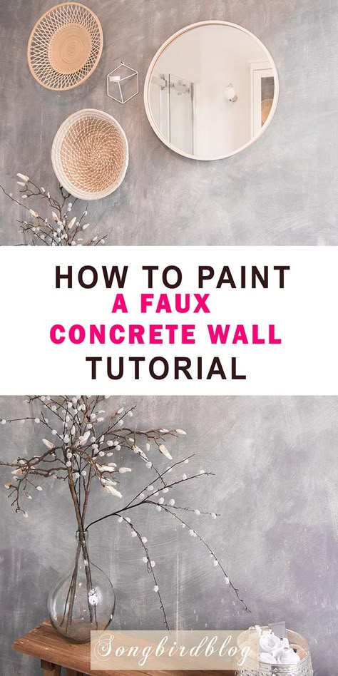 Fake Concrete Wall, Concrete Wall Finish, Concrete Wall Paint, Concrete Walls Diy, Concrete Paint Colors, Faux Finishes For Walls, Painting Concrete Walls, Faux Concrete Wall, Countertops Black