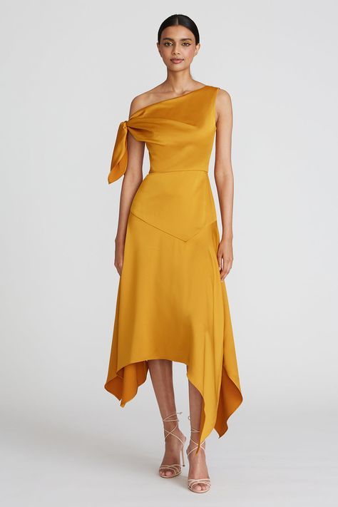 Handkerchief Hem Dress, Classy Dress Outfits, Handkerchief Hem, Glam Dresses, Hem Dress, Classy Dress, Yellow Dress, Guest Dresses, Satin Dresses