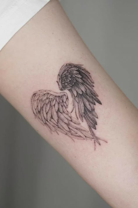 Angel Tattoo For Women, Angel Wing Tattoo, Heart With Wings Tattoo, Wing Tattoo Designs, Devil Tattoo, Angel Tattoos, Angel Wings Tattoo, Angel Tattoo Designs, Wing Tattoo