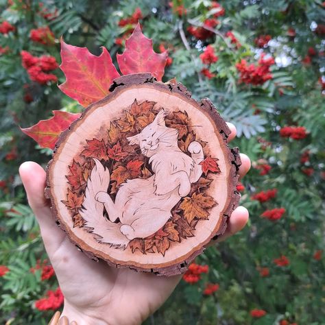 This year's Halloween cat will be ghostly white for a change! The birches are turning yellow, the maples are turning orange... welcome dear Autumn! 🍂🍁🌻 . . . #LilaMysticWoods #pyrography #woodcraft #WoodBurning #autumnleaves #whitecat #pumpkinseason #hellofall #helloautumn #fallismyfavorite #autumnvibes #autumn #fallcolors #loveautumn #cosyvibes #catportraits Pyrography Art, Bone Art, Wedding 2025, Wood Carvings, Mini Canvas Art, Mini Canvas, Cat Portraits, Pyrography, Halloween Cat