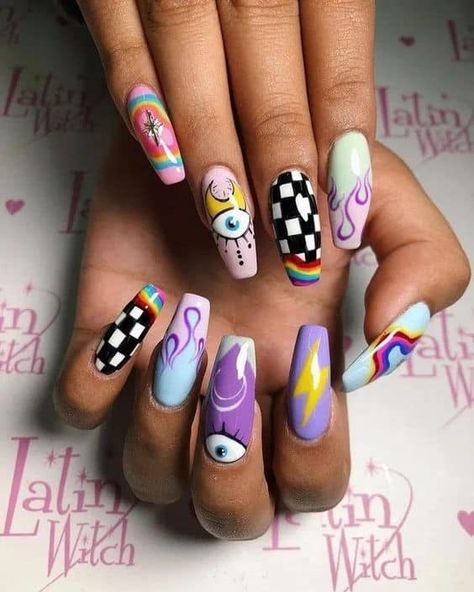 Nail Swag, Colourful Nail, French Pedicure, Nagellack Trends, Colorful Nail, Edgy Nails, Grunge Nails, Summer Acrylic Nails, Fire Nails