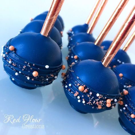 Navy Blue And Rose Gold, Blue Cake Pops, Blue And Rose Gold, Astronaut Party, Space Theme Party, Space Birthday Party, 2nd Birthday Party Themes, Celestial Wedding, Space Baby