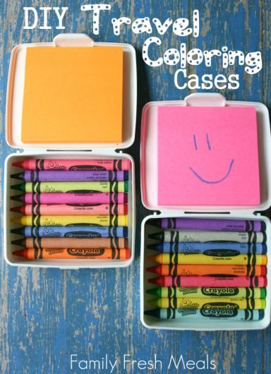 DIY Travel Coloring Case. I think I'll get pencil boxes with bigger post it notes in them. Perfect for this summer's road trip! Kids Travel Activities, Airplane Activities, Car Activities, Road Trip Activities, Operation Christmas, Operation Christmas Child, Road Trip With Kids, Toddler Travel, Diy Travel