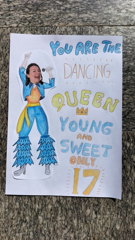 You are the dancing queen young and sweet only 17. Dancing Queen Card 17, You Are The Dancing Queen, Dancing Queen Young And Sweet Only 17, Sweet 16 Card Ideas, Dancing Queen Only 17, 17 Birthday Card, Mamma Mia Dancing, Mamma Mia Dancing Queen, Dancing Queen Birthday