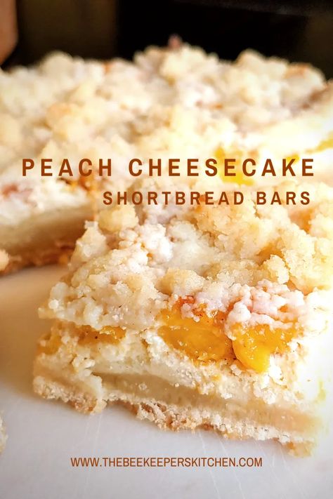 Kardea Brown No Bake Peach Pie Cheesecake Bars, Peach Cheesecake Bars Recipes, Best Peach Desserts, Peach Bars Recipes, Flavored Blondies, Peach Baking Recipes, Peach Cheesecake Recipes, Hand Held Desserts, Peach Recipes Dessert