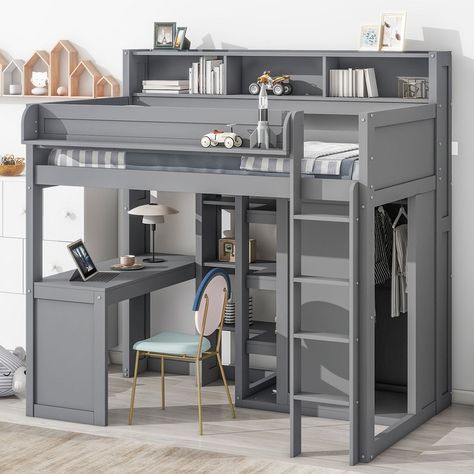 Wood Loft Bed, Bed With Wardrobe, Loft Bed Frame, Twin Size Loft Bed, Bed With Desk, Twin Loft Bed, Wooden Bed Frames, Bedroom Furniture Stores, Bed Desk