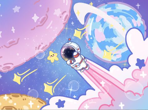 Space Cute Art, Cartoon Space Art, Kawaii Space Art, Space Cute Drawing, Cute Spaceship Drawing, Space Cartoon Drawing, Space Aesthetic Cute, Cute Space Drawings, Cute Space Wallpapers