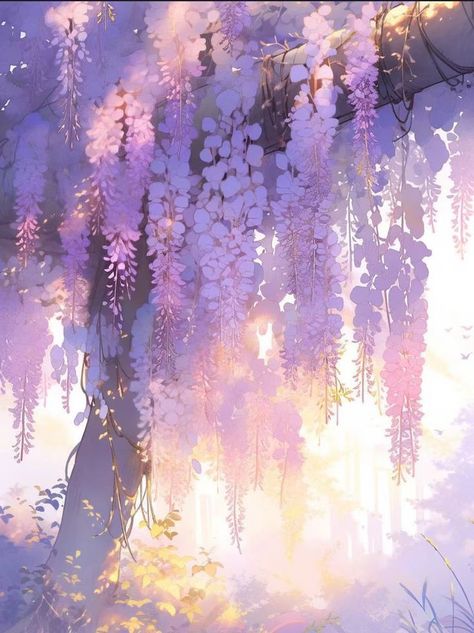 Wisteria Phone Wallpaper, Wisteria Landscape, Wisteria Background, Wisteria Aesthetic, Wisteria Wallpaper, Wisteria Trees, Spring Anime, Witchy Cottagecore, Disney World Wedding