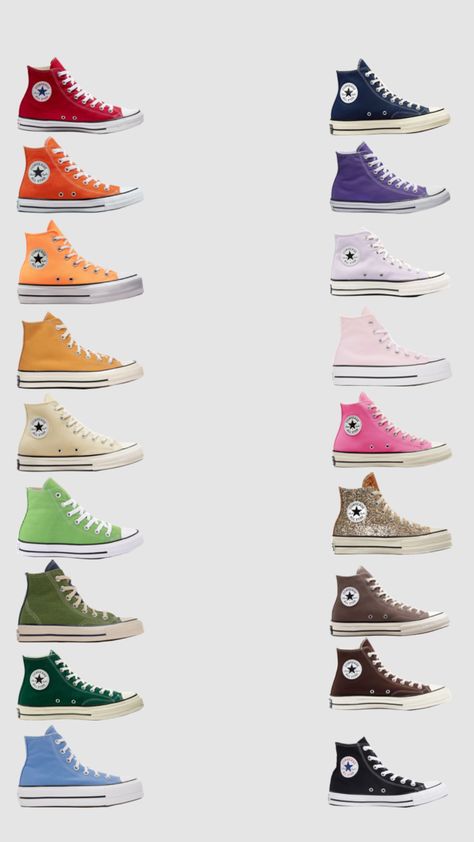 Converse Shoes Colors, Best Color Converse, High Top Converse Colors, Converse Shoes All Colors, Different Color Converse, Rainbow Shoes Outfit, Best Converse Colors, Converse Shoes Collection, Aesthetic Converse Colors