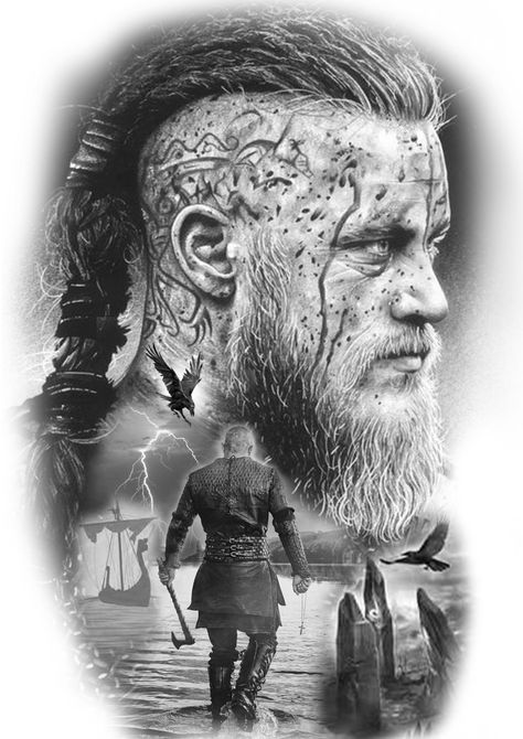 Viking ragnar Ragnar Lothbrok Tattoo, Viking Drawings, Slavic Tattoo, Ragnar Vikings, Arte Viking, Persian Tattoo, Viking Tattoo Sleeve, Chicano Tattoos Sleeve, Ragnar Lothbrok Vikings