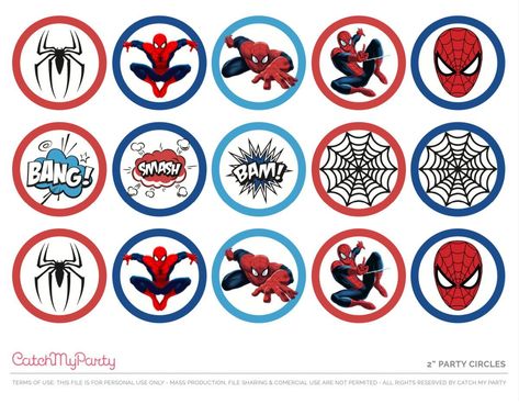 Make your cupcakes a hit by sticking each cupcake topper to a toothpick with a bit of glue or tape. Place them on your cupcakes and watch the magic unfold!See more party ideas and share yours at CatchMyParty.com Spiderman Birthday Printables, Spiderman Cake Topper Printable, Spiderman Printables, Spiderman Cupcake Toppers, Spiderman Party Supplies, Spiderman Topper, Happy Birthday Spiderman, Spiderman Theme Party, Spiderman Cupcakes